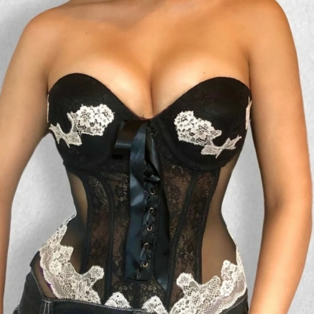 Victoria's Secret Vintage Strapless Push-up Bustier Corset Bra Lace-up Boning - Picture 10 of 13